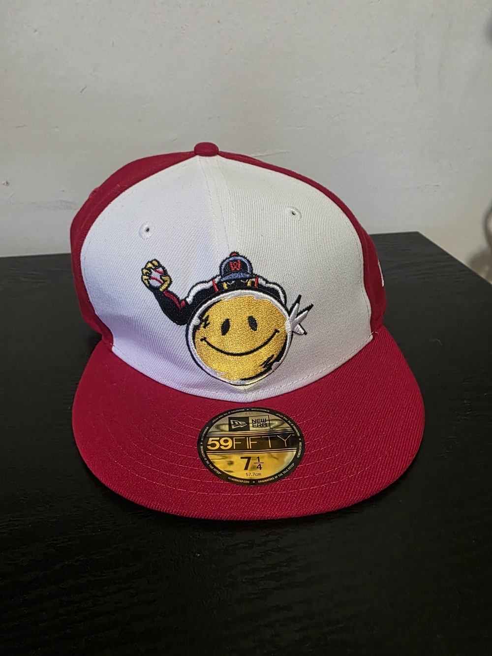 New Era Red and White 59FIFTY Smiley Face Patch Fitted Hat